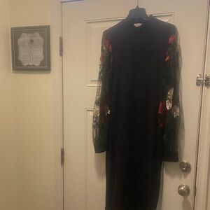 Elegant Black Dress with Floral Sleeves